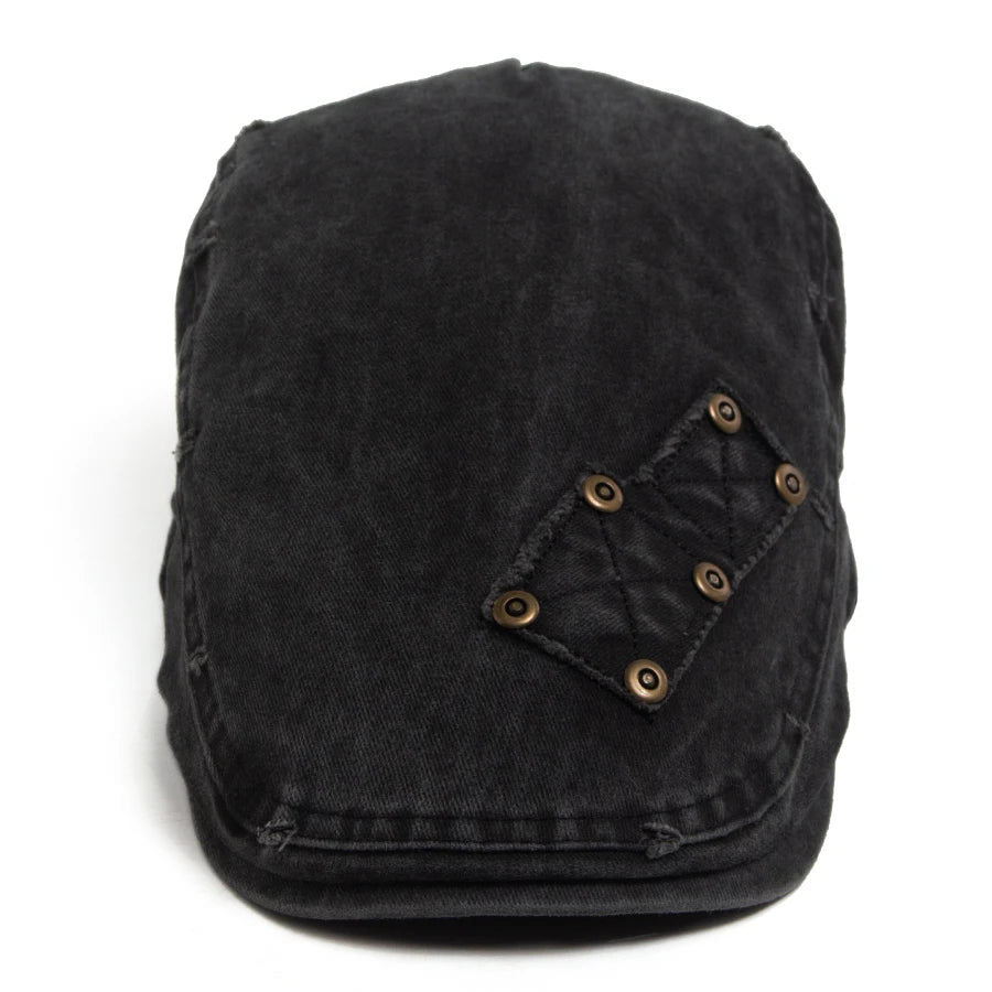 Vintage Rivet Newsboy Cap Men Women Fashion Washed Cabbie Beret