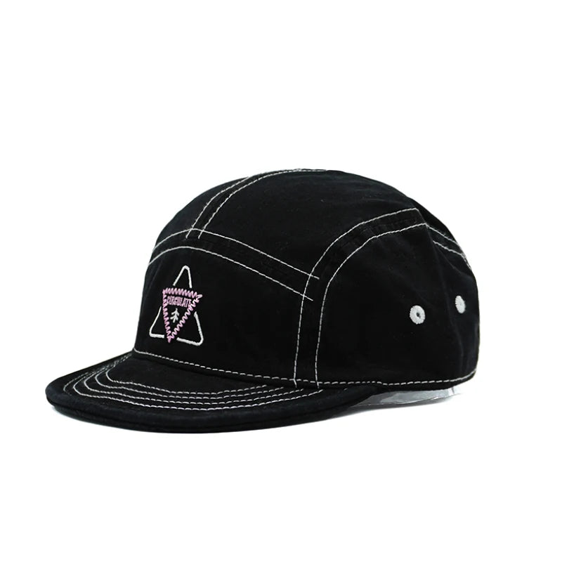 Embroidery Short Soft Brim Baseball Cap 5 Panels Cotton Dad Caps