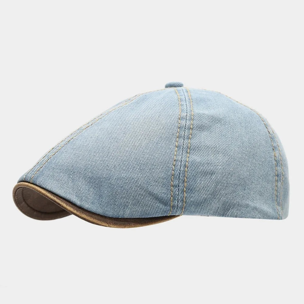 Casual Washed Denim Beret Hat Vintage Adjustable Peaked Cap