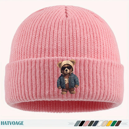 Fun "Bear" Printed Beanie, Unisex Street Skate Hat