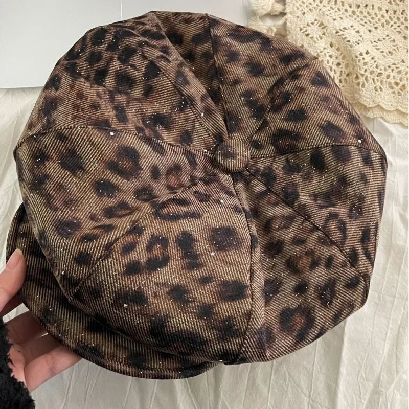 American Y2k Personalized Star Leopard Print Beret