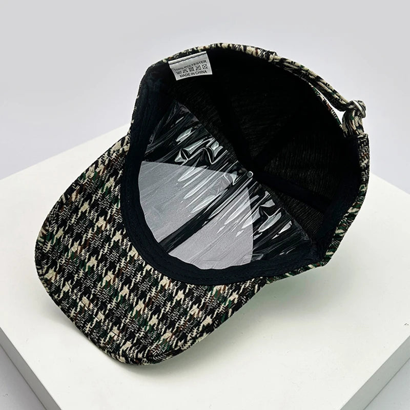 Men Women Woolen Cloth Stripe Check Baseball Caps
