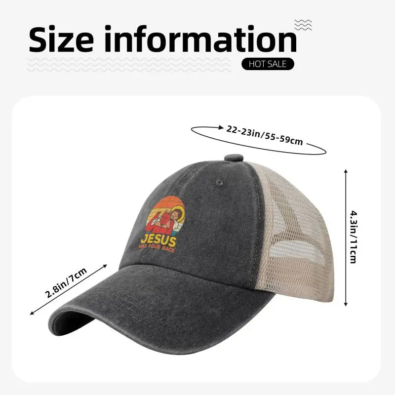 Jesus Has Your Back Jiu Jitsu Retro Christian Print Mesh Baseball Cap