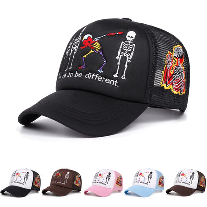 Five Skeleton Side Prayer Embroidery Trendy Retro Hip Hop Hat Men's Outdoor