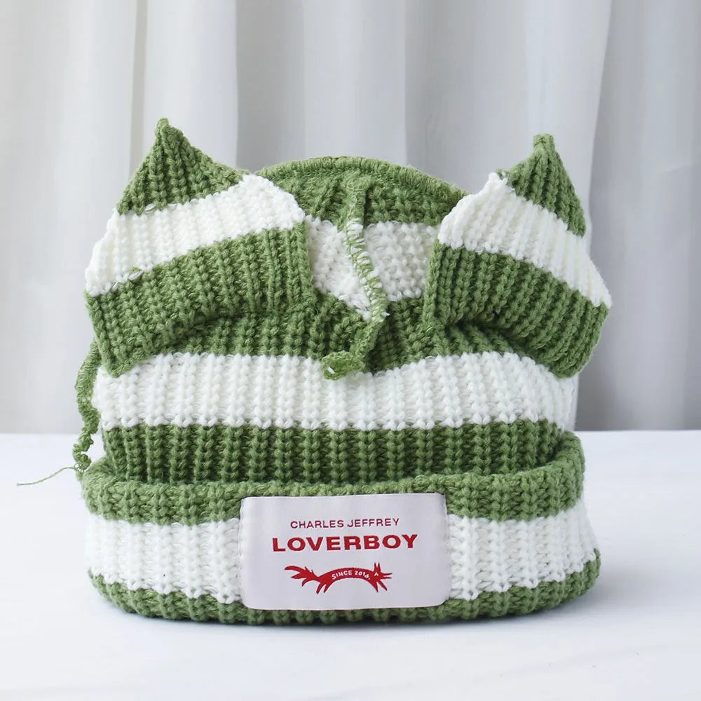 Winter Skullies Hat Unisex Cat Ear Hat Warm Crochet Knitted Hat Costume Beanie Hat