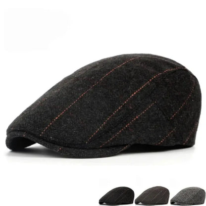Vintage Plaid British Newsboy Beret Retro Male Woolen Beret Cap Classic Old Man