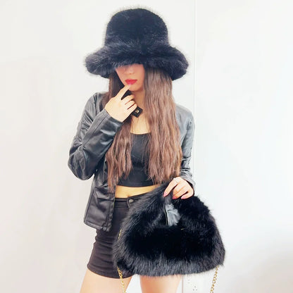 Autumn And Winter Women's Hats Faux Fur Bucket Hat