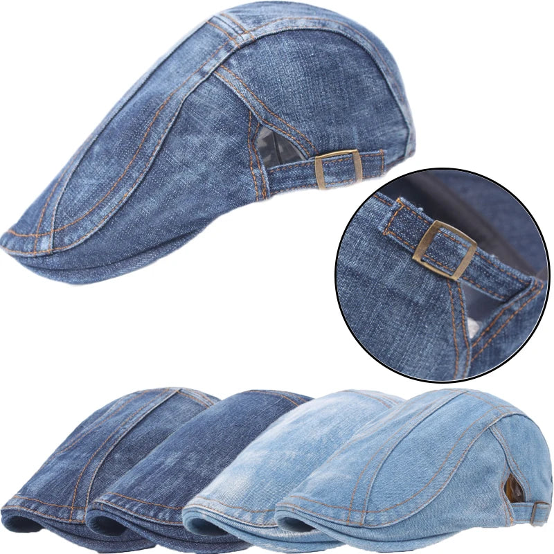 Men Women Casual Unisex Jeans Beret Hat