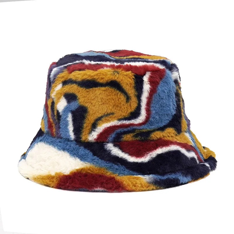 Winter Bucket Hat Women's Fashion Leopard Panama Warm Hats Female Vintage
