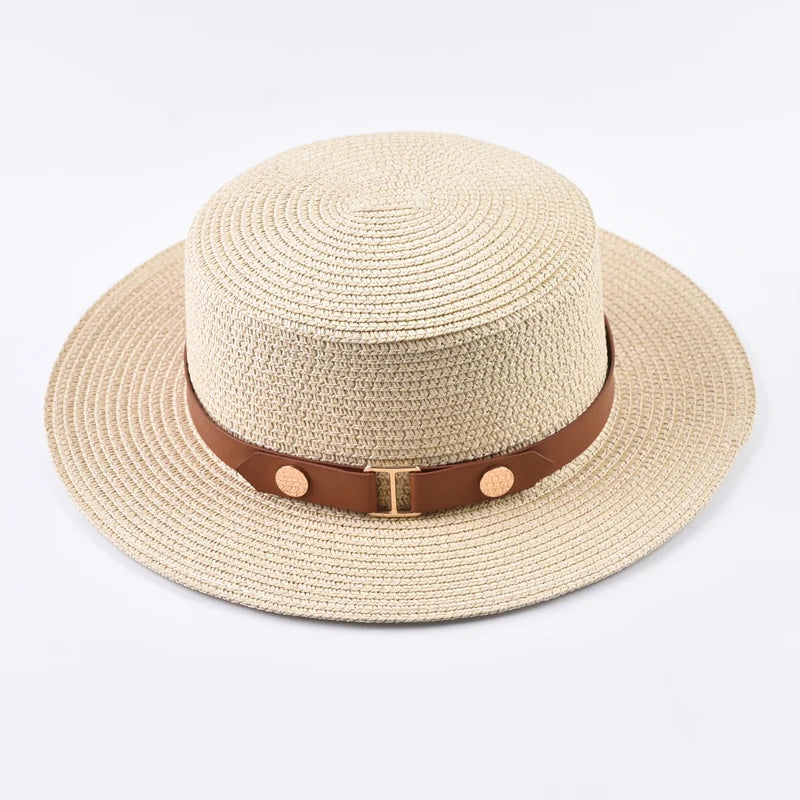 Summer Women Straw Hat Ladies Fashion Flat Top Travel Beach Sun Hat