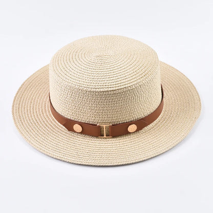 Summer Women Straw Hat Ladies Fashion Flat Top Travel Beach Sun Hat
