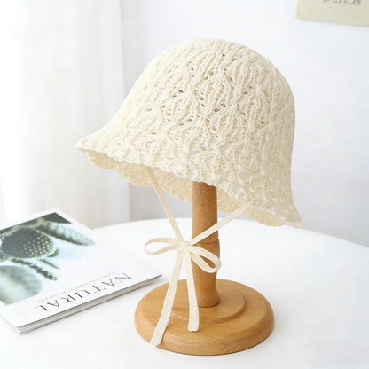 Thin Women Bucket Hat Solid Color Foldable Design Sun Hat