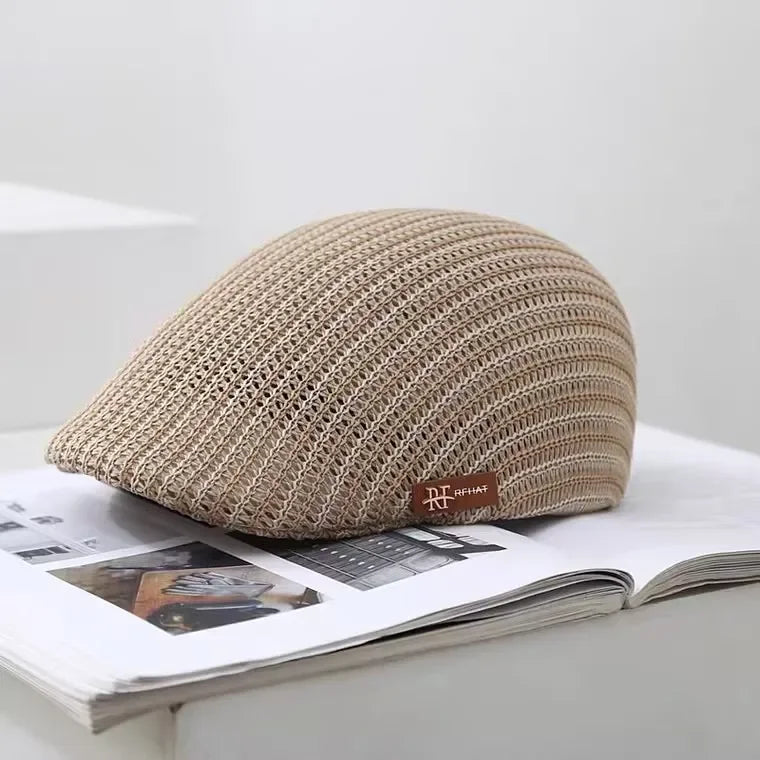 Men's Forward Hat Breathable Linen Knitted Duck Tongue Hat Summer