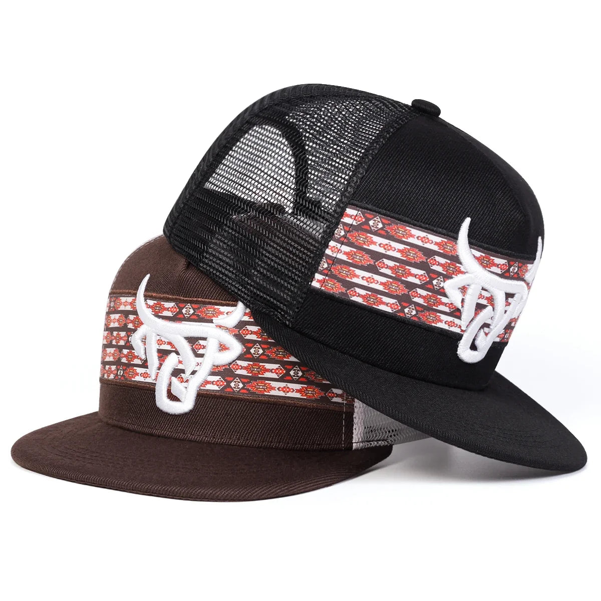 Unisex Ox Head Embroidery Hip-Hop Net Hats