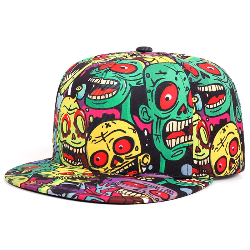 Flat brimmed Hat Printed Skeleton Street Skateboarding Hip Hop Hat