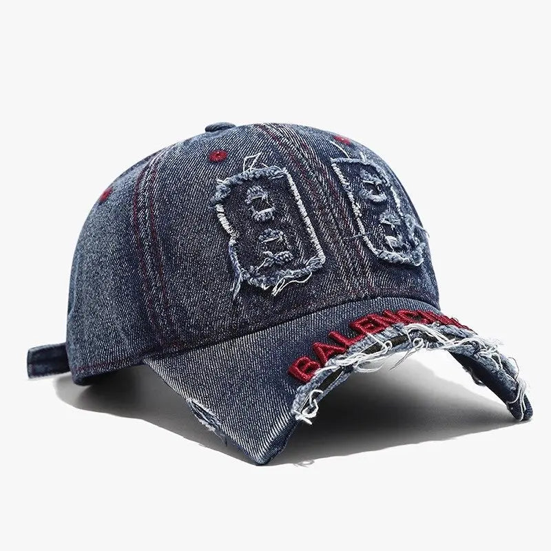 Fashion Denim Baseball Cap Women Men Hats Vintage Distressed Letters Embroidered