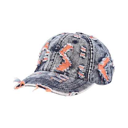 Unisex Retro Frayed Denim Cap Travel UV Protection Adjustable Distressed Colorful Baseball Cap