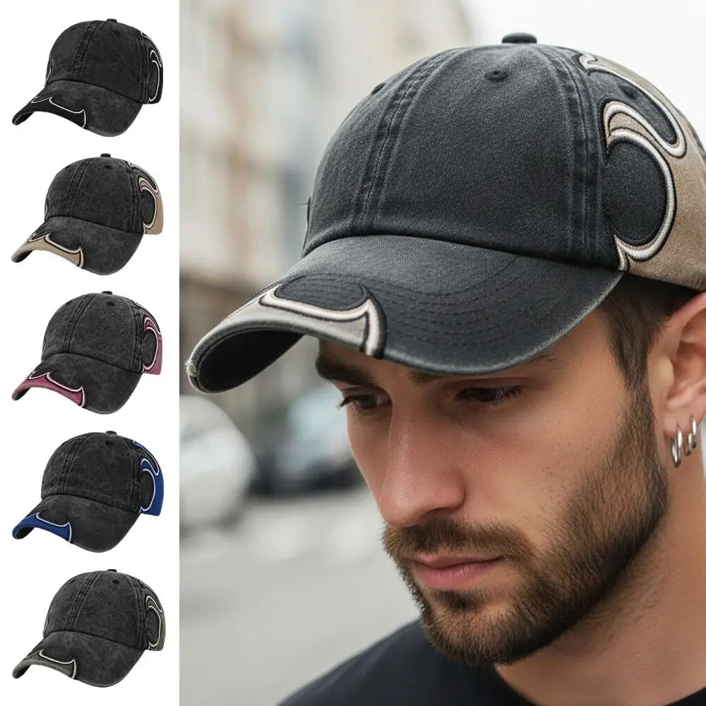 Fashion Washed Cotton Flame Embroidery Dad Hat
