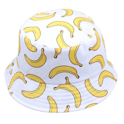 Summer Spring Thin Shade Banana Print Cotton Polyester Soft Bucket Hat