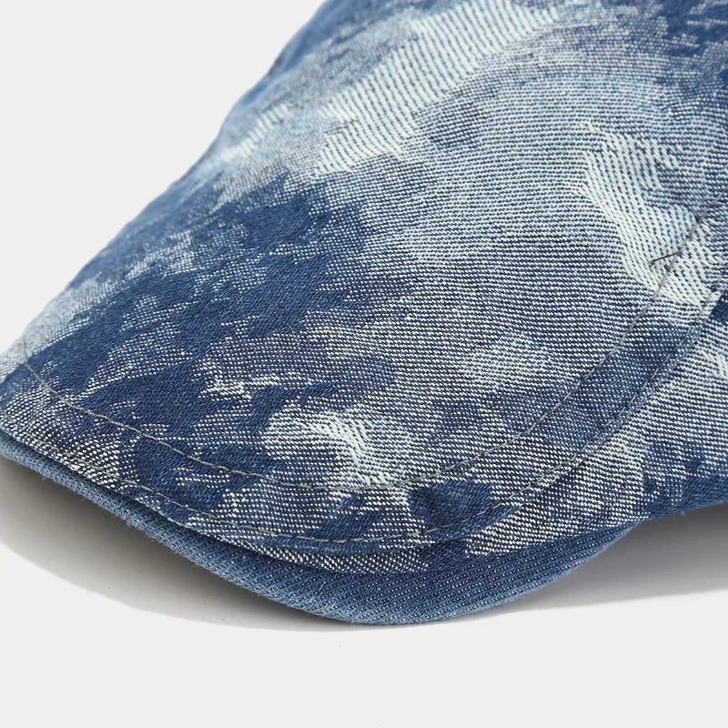 Vintage Tie Dye Washed Denim Flat Cap