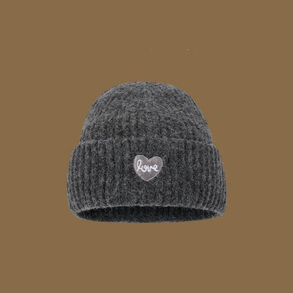 Love Heart Embroidered Woolen Hat Warm Ear-Protecting Cold Hat