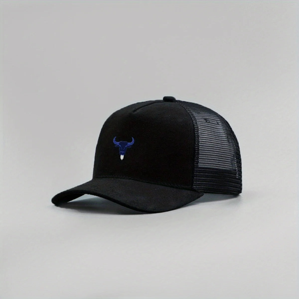Blue Bull Head Print Unisex Mesh Suede Trucker Hat Spring Summer