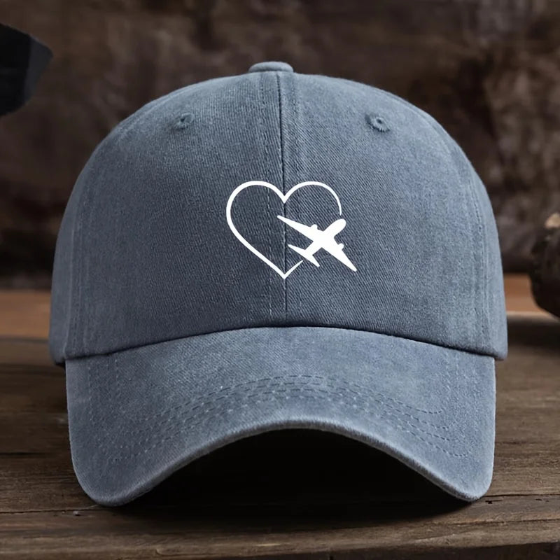 Fashionable Unisex Baseball Cap with Fun Heart-Shaped Airplane Print Perfect for Outdoor Travel