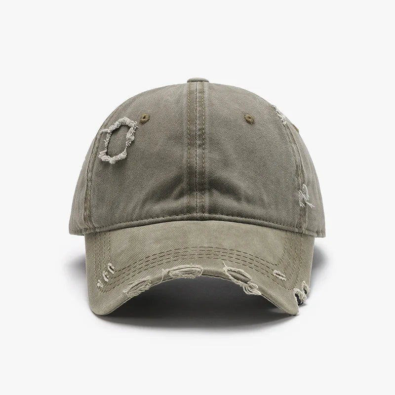 New Beige Plain Distressed Soft-Top Washed Baseball Cap