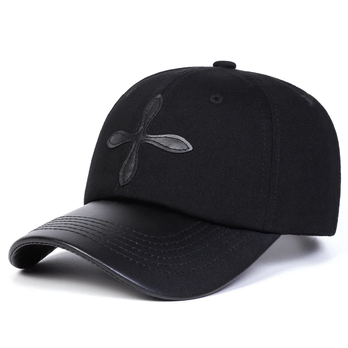 Unisex Leather Label Cross Baseball Caps Spring Autumn