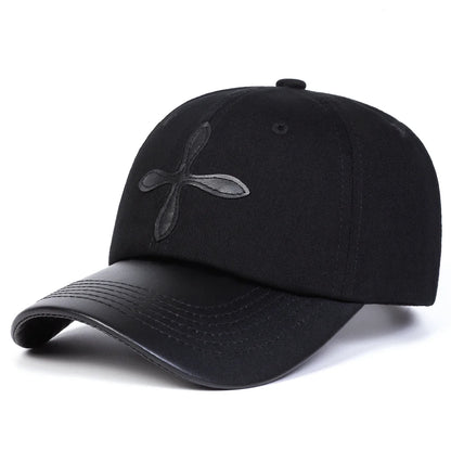 Unisex Leather Label Cross Baseball Caps Spring Autumn