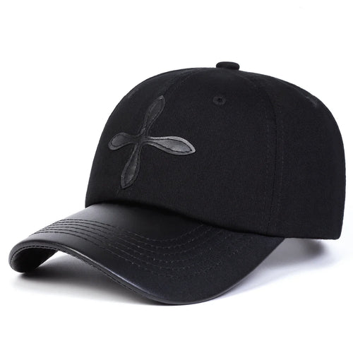 Unisex Leather Label Cross Baseball Caps Spring Autumn
