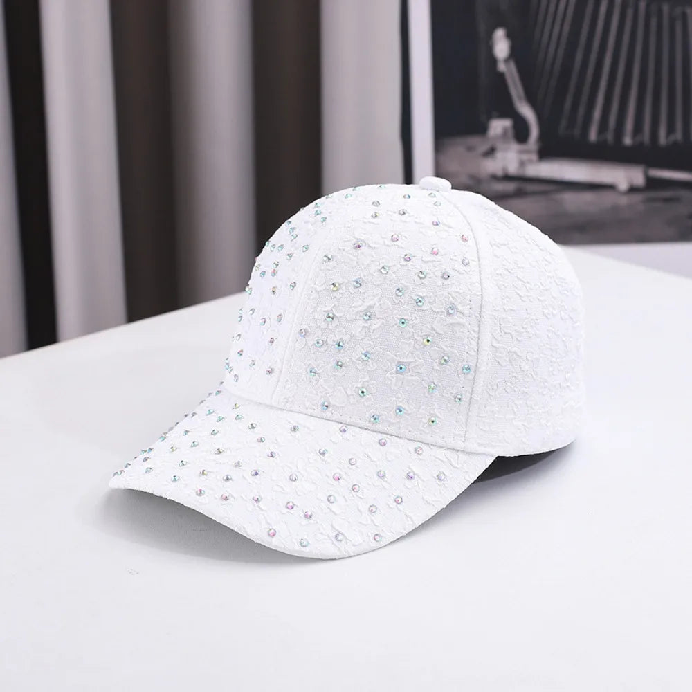 Breathable Floral Baseball Cap Rhinestone Decoration Adjustable