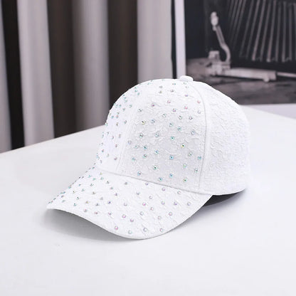 Breathable Floral Baseball Cap Rhinestone Decoration Adjustable