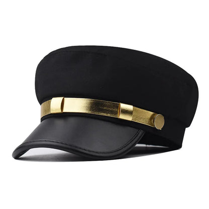Leather Gold Edged Flat Top Hat For Men And Women, Beret Hat