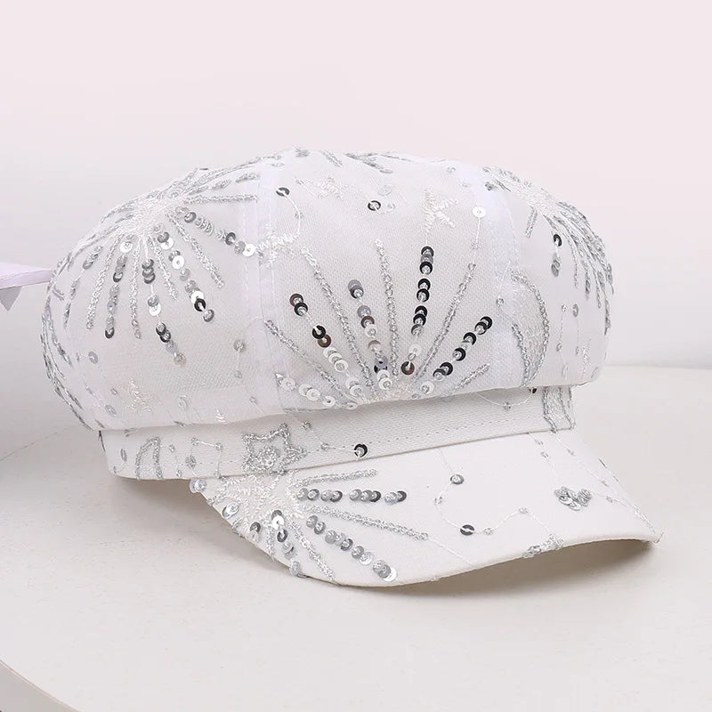 Spring Summer Mesh Sequin Octagonal Hat