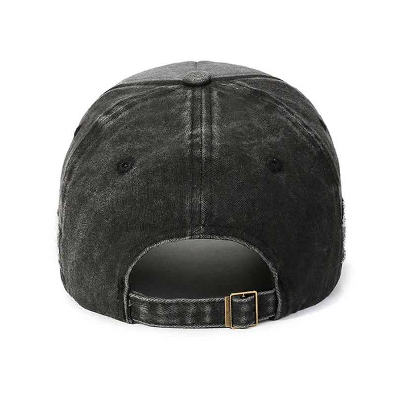 Unisex Vintage Washed Distressed Letter Embroidered Ripped Duckbill Cap