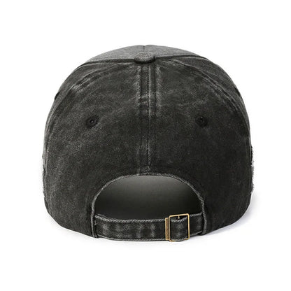 Unisex Vintage Washed Distressed Letter Embroidered Ripped Duckbill Cap