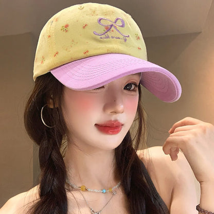 Pink Bow Embroidery Baseball Cap for Women