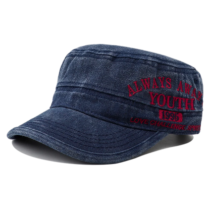 2024 New Letter Embroidery Washed Cotton Flat Top Military Cap