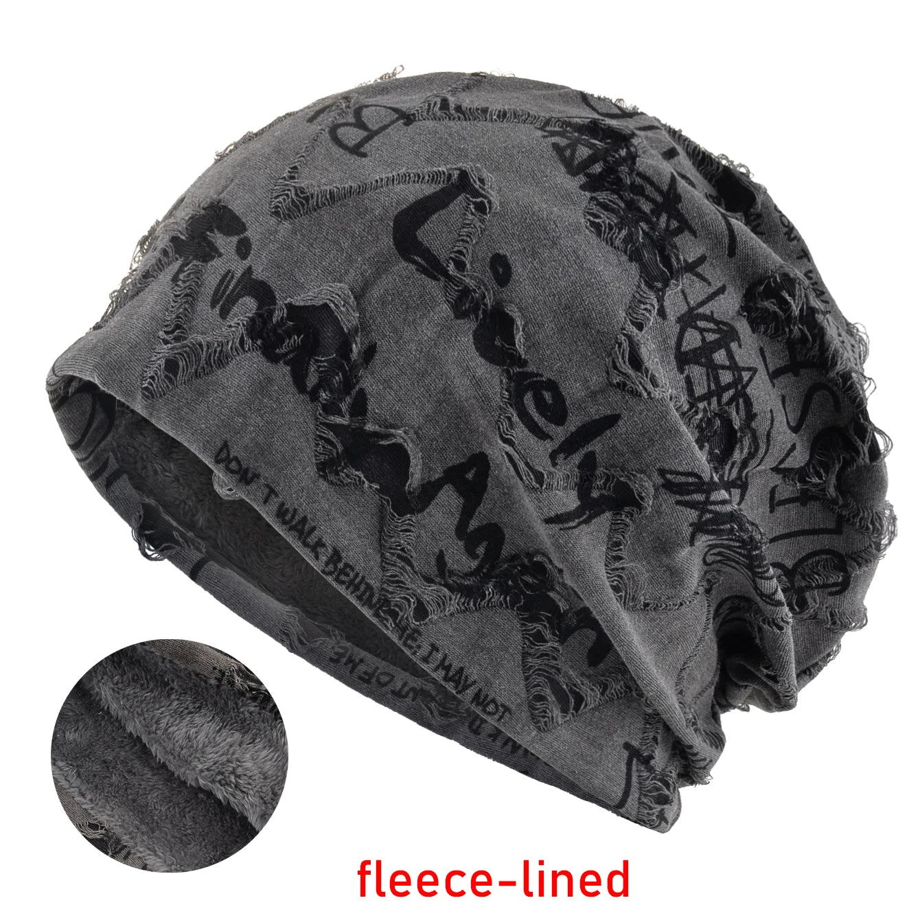 Letter Print Beanie Hats For Women Men Vintage Distressed Cracked Design Wasteland Style