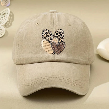 Three Leopard Print Love Pattern Women's Washed Baseball Caps