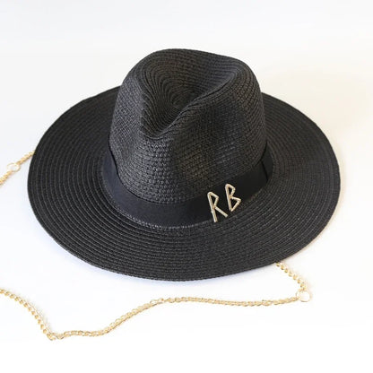 Fashionable Metal RB Letter Straw Sun Hats