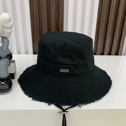 2026 Bucket Hat Female, Letter Metal Label Rough Edge Sunshade Flat Top