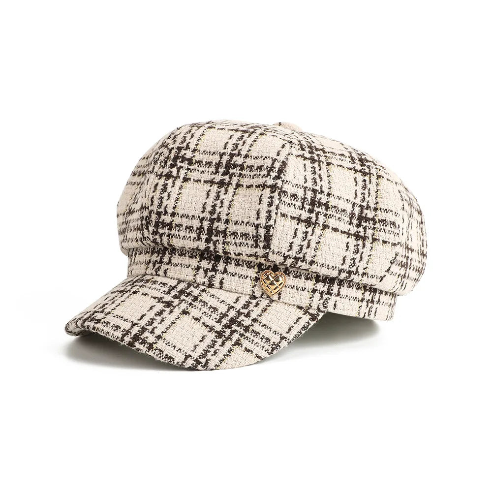 Beret Women Newsboy Cap Spring Autumn Plaid Octagonal Hats