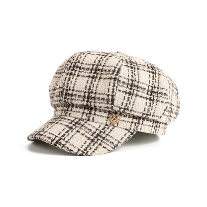 Beret Women Newsboy Cap Spring Autumn Plaid Octagonal Hats