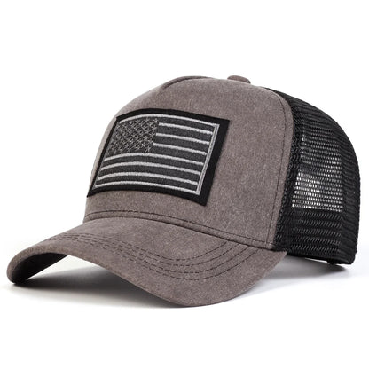 Unisex American Flag Embroidery Washed Baseball Net Caps
