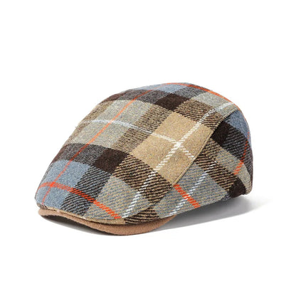 Autumn Polyester Plaid Print Warm Newsboy Caps Flat Cap