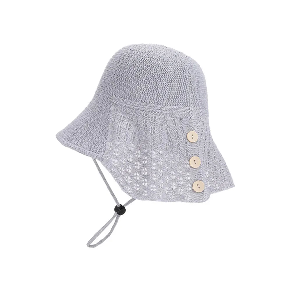 Summer Sun Hat Foldable Bucket Hats Button Design Beach Sun Protection Hat