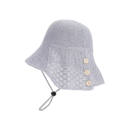 Summer Sun Hat Foldable Bucket Hats Button Design Beach Sun Protection Hat