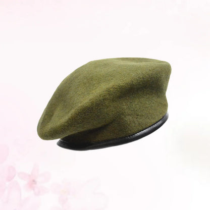 Unisex Wool Beret Hat Army Green Adjustable Spring Autumn